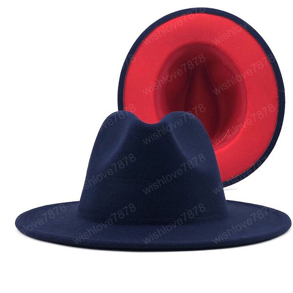 outer navy and red inner red wool felt jazz fedora hats with thin belt buckle men women wide brim panama trilby cap, Blue;gray
outer navy and red inner red wool felt jazz fedora hats with thin belt buckle men women wide brim panama trilby cap, Blue;gray
