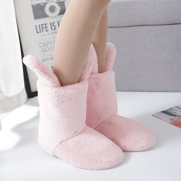 winter new ears in the boots women warm indoor plush boots cozy home shoes cotton home ladies cotton shoes, Black