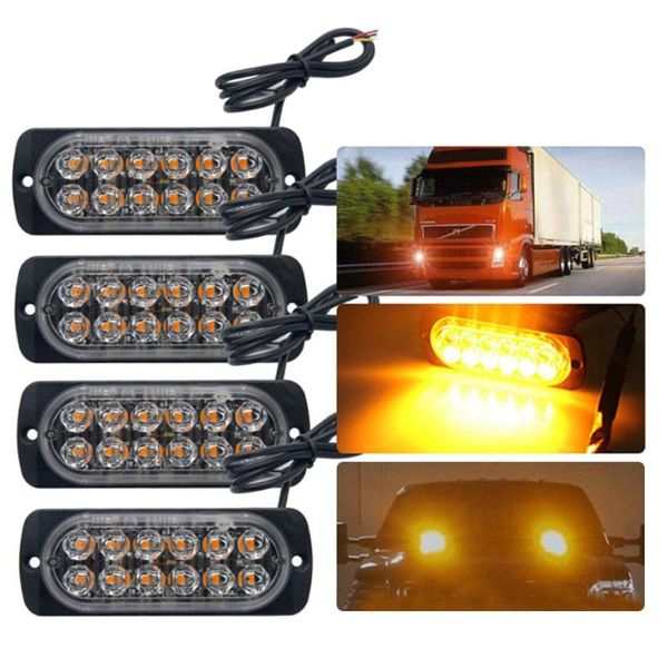 emergency strobe lights for trucks amber recovery car 12 led lighting bar orange grill breakdown flashing 12/24v amber led