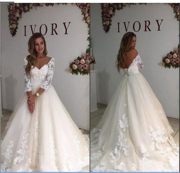 vintage lace appliques wedding dresses romantic princess long sleeves a-line chapel sweep train bride gown robe de mariage, White
vintage lace appliques wedding dresses romantic princess long sleeves a-line chapel sweep train bride gown robe de mariage, White