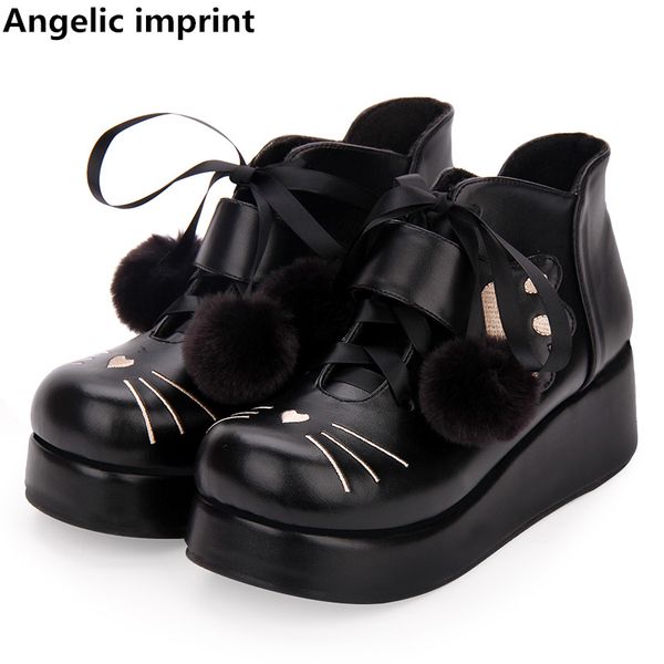 boots angelic imprint mori girl women sweet ankle lady lolita woman mid heels pumps wedges shoes cat face fleeces inside, Black
boots angelic imprint mori girl women sweet ankle lady lolita woman mid heels pumps wedges shoes cat face fleeces inside, Black