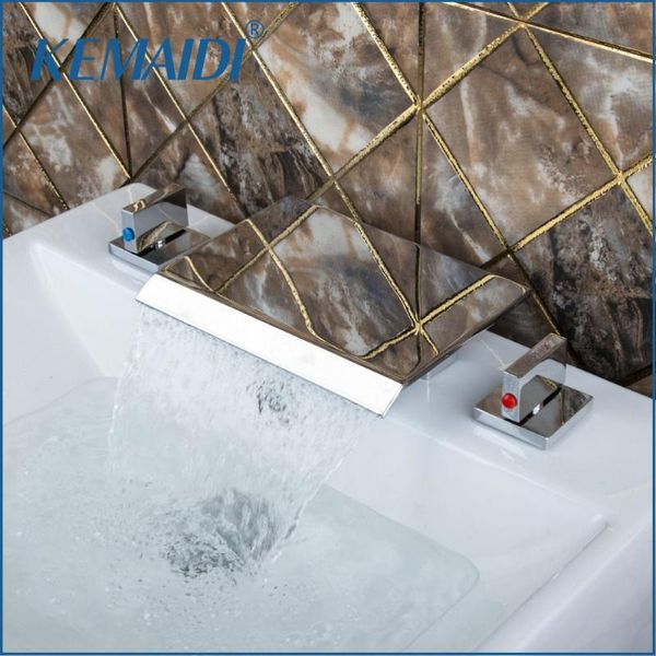 

bathroom sink faucets kemaidi mixer 3pcs bathtub waterfall spout faucet polished chrome brass deck mounted dual handles taps