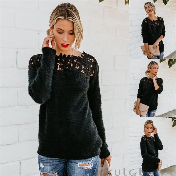 loose knitted pullover sweater o neck long sleeve knitwear lace floral collar winter women clothing womens, White;black
loose knitted pullover sweater o neck long sleeve knitwear lace floral collar winter women clothing womens, White;black