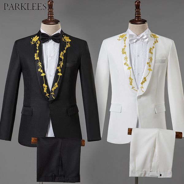 black and white men suits for wedding gold embroidered elegant tuxedo men suit set prom stage costume mens suits with pant male, White;black
black and white men suits for wedding gold embroidered elegant tuxedo men suit set prom stage costume mens suits with pant male, White;black