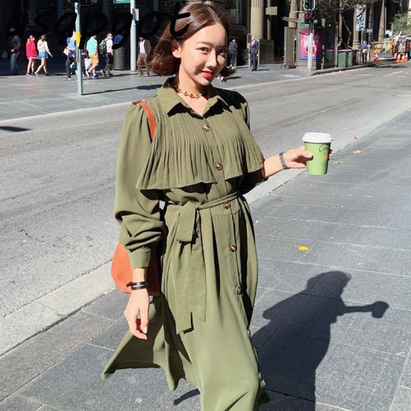 asapgot autumn vintage lapel pleated single-breasted bandage loose long-sleeved shirt dress women army green vestido casual, Black;gray
asapgot autumn vintage lapel pleated single-breasted bandage loose long-sleeved shirt dress women army green vestido casual, Black;gray