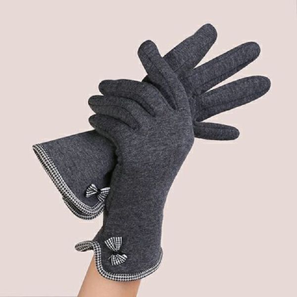 women touch screen gloves women winter warm cotton mittens solid color full finger bownot driving gloves strech wrist, Blue;gray