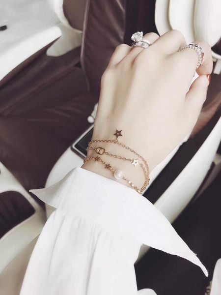 d three-layer clover pentagram star cd letter women's bracelet high version, Golden;silver
d three-layer clover pentagram star cd letter women's bracelet high version, Golden;silver