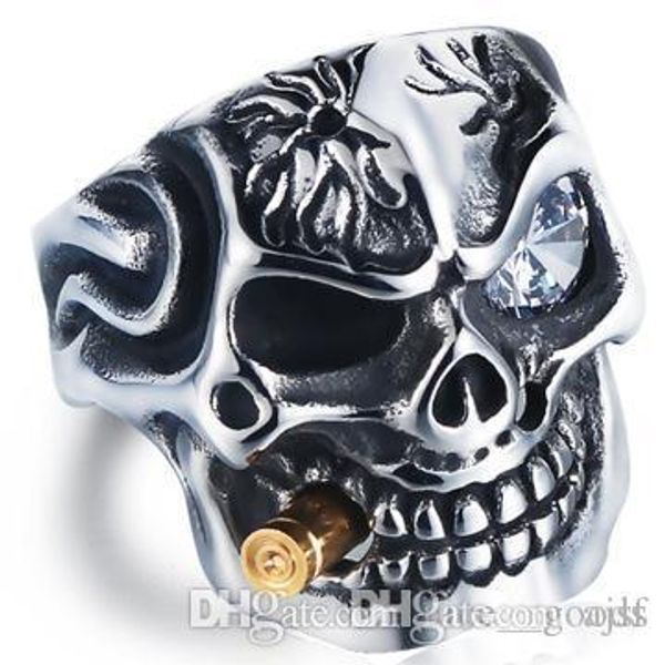 vintage punk skull ring classic gothic skeleton ring luxury titanium steel men hip hop ruby ring halloween jewelry promotion, Golden;silver 
vintage punk skull ring classic gothic skeleton ring luxury titanium steel men hip hop ruby ring halloween jewelry promotion, Golden;silver