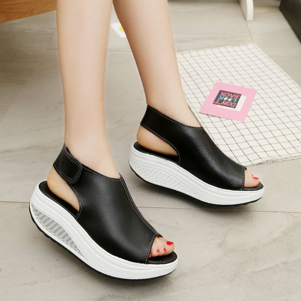 summer sandals female plus size shake shoes thick wedges slope platform pu leather women sandals casual flats shoe, Black
summer sandals female plus size shake shoes thick wedges slope platform pu leather women sandals casual flats shoe, Black