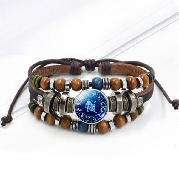 the twelve constellations creative bracelet woven leather snap button bracelet men women jewelry pulseira de couro gift, Black 
the twelve constellations creative bracelet woven leather snap button bracelet men women jewelry pulseira de couro gift, Black