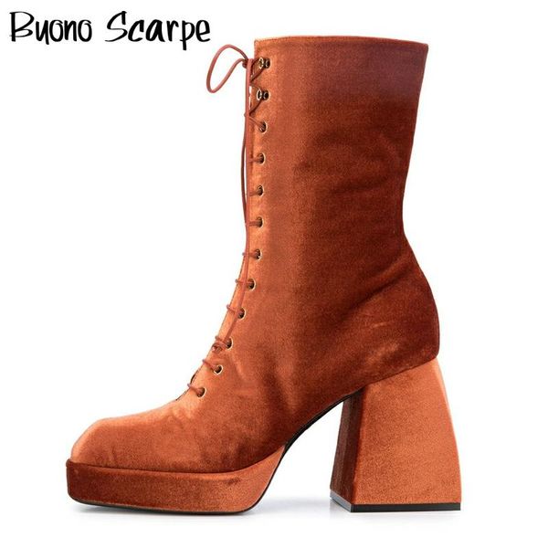 fashion rivets chunky ankle boots lace up high heel short boots flock square heel platform boots cross tied boats mujer designer, Black
fashion rivets chunky ankle boots lace up high heel short boots flock square heel platform boots cross tied boats mujer designer, Black