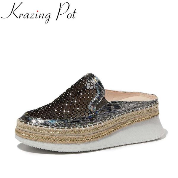 krazing pot 2020 sheep leather mesh round toe thick bottom straw outside slipper comfortable slip on summer women shoe l35, Black
krazing pot 2020 sheep leather mesh round toe thick bottom straw outside slipper comfortable slip on summer women shoe l35, Black