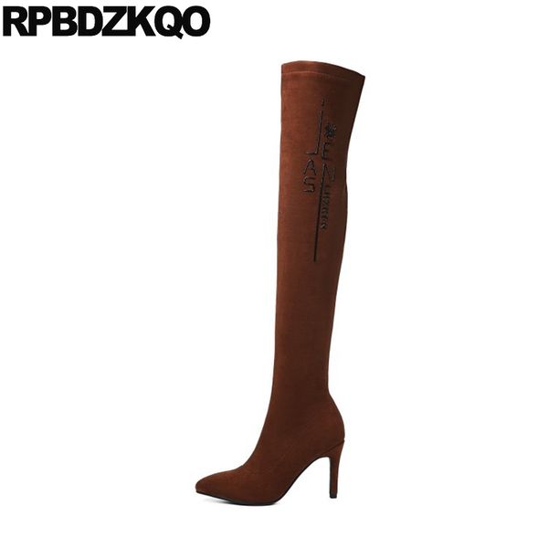 chinese tall high heel shoes ladies slip on over the knee pointed toe long winter stiletto brown suede slim thigh women boots, Black
chinese tall high heel shoes ladies slip on over the knee pointed toe long winter stiletto brown suede slim thigh women boots, Black