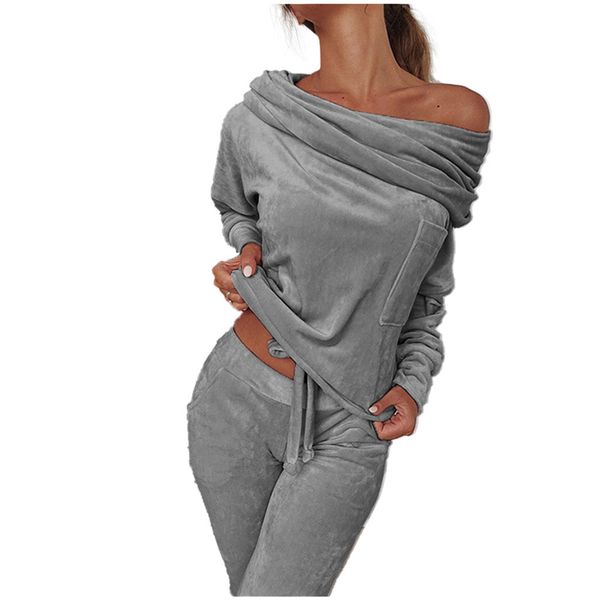 women's velvet sets off shoulder long sleeve pullover + long pant clothes sets two piece matching set women tracksuit outfit, Gray
women's velvet sets off shoulder long sleeve pullover + long pant clothes sets two piece matching set women tracksuit outfit, Gray