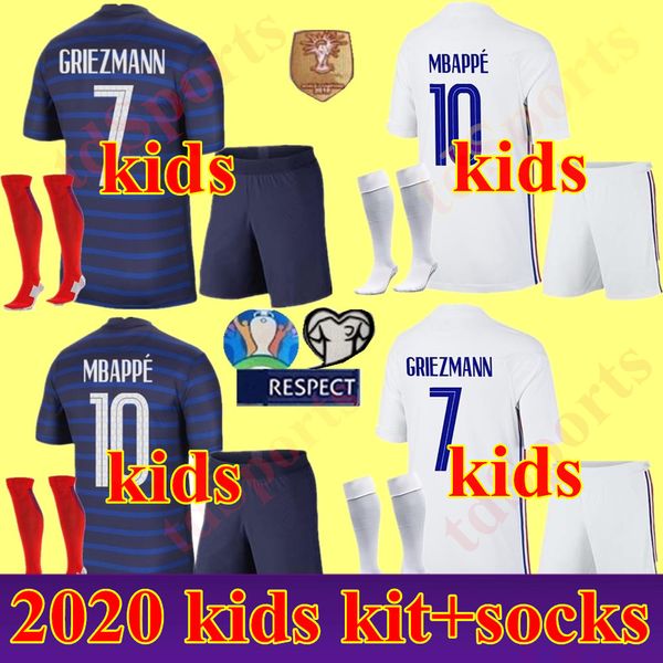 

2020 2021 kids kit france 2 star soccer jersey home away mbappe giroud griezmann kante 20 21 zidane maillot de foot men kits, Black