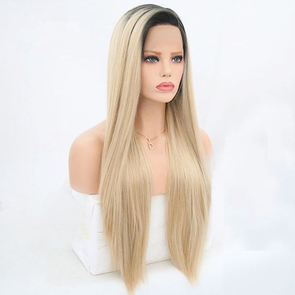 wig 24 inches blonde lace front wig deep parting long silk straight synthetic wig for women natural hairline dark roots blonde ombre, Black
wig 24 inches blonde lace front wig deep parting long silk straight synthetic wig for women natural hairline dark roots blonde ombre, Black