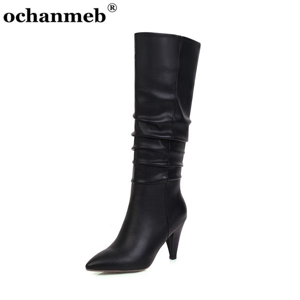 size 34-43 women spike heels pointed toe knee boots woman autumn winter pleated tall boot ladies slip ons red black beige shoes 
size 34-43 women spike heels pointed toe knee boots woman autumn winter pleated tall boot ladies slip ons red black beige shoes