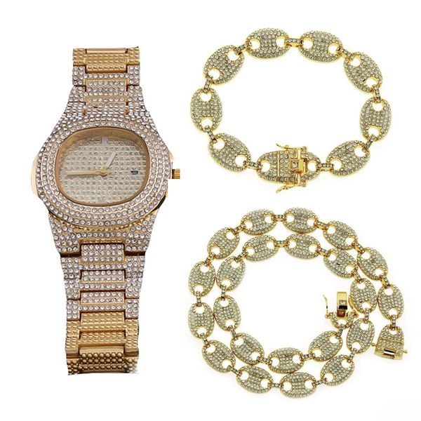 hip hop necklace+watch+bracelet 3pcs kit miami curb cuban chain gold full iced out paved rhinestone bling jewelry for men gift, Silver
hip hop necklace+watch+bracelet 3pcs kit miami curb cuban chain gold full iced out paved rhinestone bling jewelry for men gift, Silver