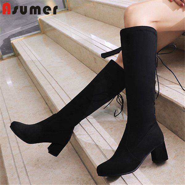 asumer 2020 big size 48 knee high boots round toe flock lace up autumn winter high heel boots fashion casual shoes ladies, Black
asumer 2020 big size 48 knee high boots round toe flock lace up autumn winter high heel boots fashion casual shoes ladies, Black
