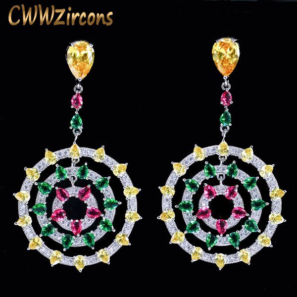 cwwzircons graceful multi yellow red green color cubic zirconia round long drop earrings for women party costume jewelry cz276, Silver
cwwzircons graceful multi yellow red green color cubic zirconia round long drop earrings for women party costume jewelry cz276, Silver