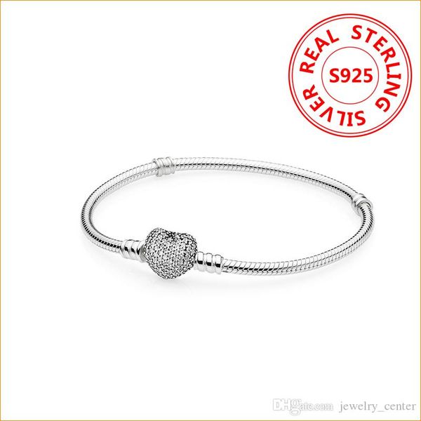 Authentic 925 Sterling Silver Heart Charms Bracelet For Pandora European Beads Bangle Wedding Gift Jewelry for Women with Original box
