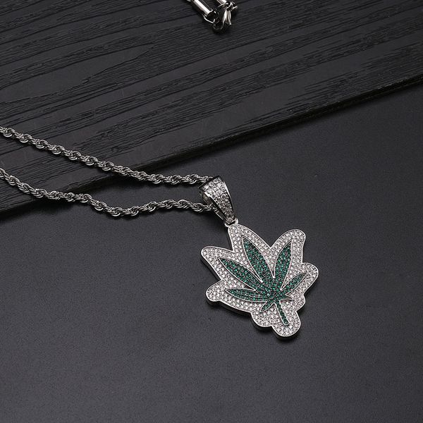 green leaf hip-hop pendant micro-zircon necklace ornaments men's necklace europe and america hot, Silver
green leaf hip-hop pendant micro-zircon necklace ornaments men's necklace europe and america hot, Silver