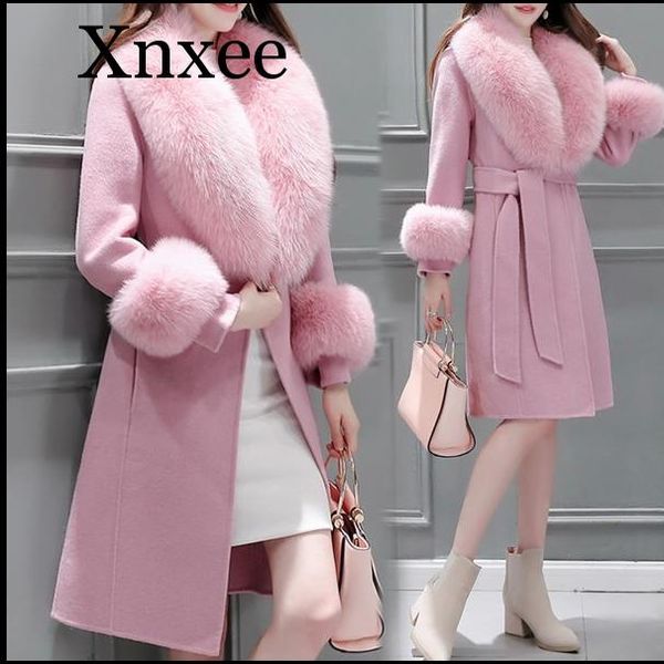 medium long wool coat women slim with belt khaki outerwear ladies elegant faux fur collar autumn winter woman coats, Black
medium long wool coat women slim with belt khaki outerwear ladies elegant faux fur collar autumn winter woman coats, Black