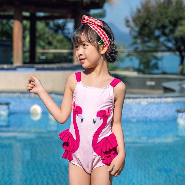 girls flamingo bathing suit one piece swimsuit ruffle swimwear pink bechwear