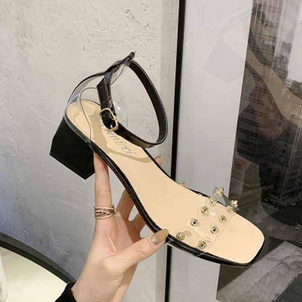 2020 summer new fashion all-match rivet thick heel buckle high heel large size roman sandals, Black
2020 summer new fashion all-match rivet thick heel buckle high heel large size roman sandals, Black