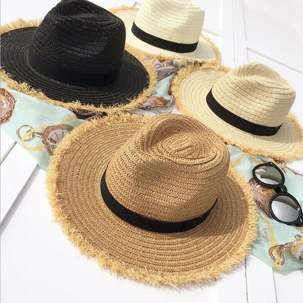 2020 new women natural wide brim burr raffia straw hats fringe women plain large beach summer sun caps big straw cap chapeau, Blue;gray
2020 new women natural wide brim burr raffia straw hats fringe women plain large beach summer sun caps big straw cap chapeau, Blue;gray
