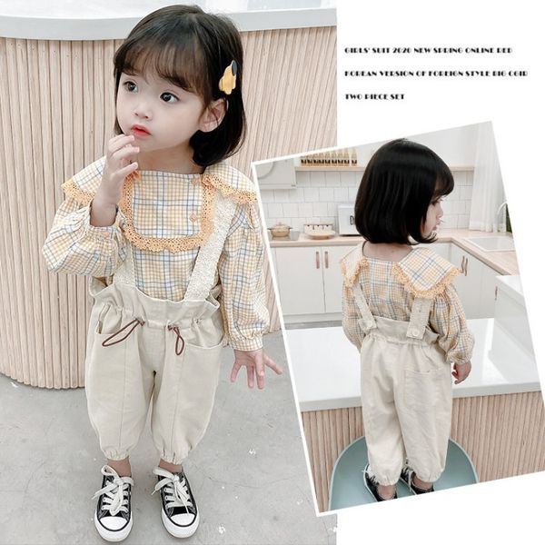 kids designer clothes girls2002 spring and autumn new korean style plaid lapel doll shirt casual suspender pants two-piece set
kids designer clothes girls2002 spring and autumn new korean style plaid lapel doll shirt casual suspender pants two-piece set