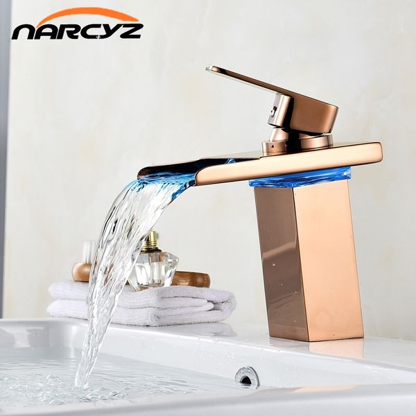 bathroom sink faucets basin led light rose gold waterfall tap for torneira deck mounted and cold mixer a1020
bathroom sink faucets basin led light rose gold waterfall tap for torneira deck mounted and cold mixer a1020