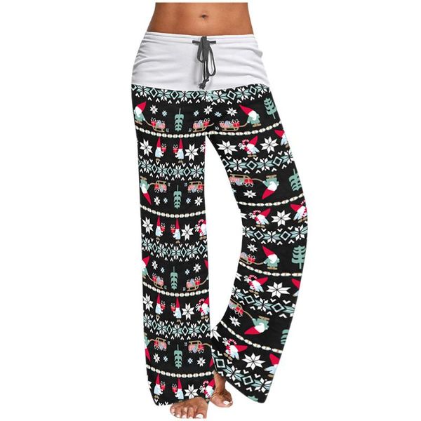 women christmas prints drawstring wide leg pants leggings, White;red