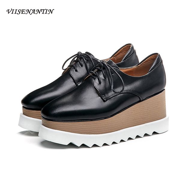 new style leather chunky high heels platform square toe deep lace four seasons women's shoes british style slope heel shoes, Black
new style leather chunky high heels platform square toe deep lace four seasons women's shoes british style slope heel shoes, Black