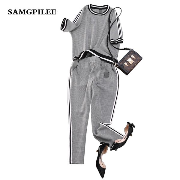 two piece set women new short sleeve casual women set pullover o-neck elastic waist plaid 2 piece sets womens outfits vadim, Gray
two piece set women new short sleeve casual women set pullover o-neck elastic waist plaid 2 piece sets womens outfits vadim, Gray
