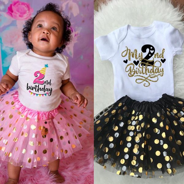 Baby Girls 2nd Birthday Outfit Cake Smash Outfit 2nd Birthday Shirt Tutu + Baby Bodysuits Set Clothes Drop Ship