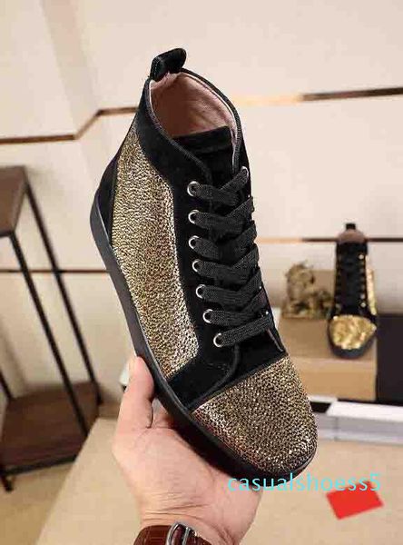 with box,dust bag) red bottom sneakers rhinestone strass high sneakers red sole women men flats fashion casual shoe disc q1 v5, Black
with box,dust bag) red bottom sneakers rhinestone strass high sneakers red sole women men flats fashion casual shoe disc q1 v5, Black