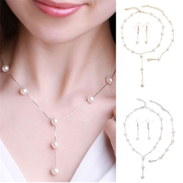 new fashion imitation pearl simple women necklace set matching bracelet earring party wedding jewelry accessories, Silver
new fashion imitation pearl simple women necklace set matching bracelet earring party wedding jewelry accessories, Silver