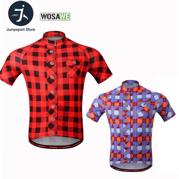 wosawe plaid cycling jersey men quick dry breathable mtb mountain bike jersey summer short sleeve racing, Black;red 
wosawe plaid cycling jersey men quick dry breathable mtb mountain bike jersey summer short sleeve racing, Black;red