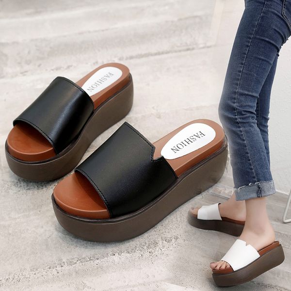 summer fashion thick bottom slippers 2020 pu leather muffin heel women's shoes platform slides, Black
summer fashion thick bottom slippers 2020 pu leather muffin heel women's shoes platform slides, Black