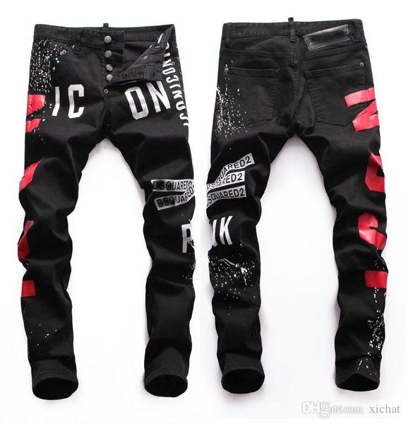 mens letter printed black jeans fashion designer slim fit low waist biker denim pants hip hop trousers, Blue
mens letter printed black jeans fashion designer slim fit low waist biker denim pants hip hop trousers, Blue