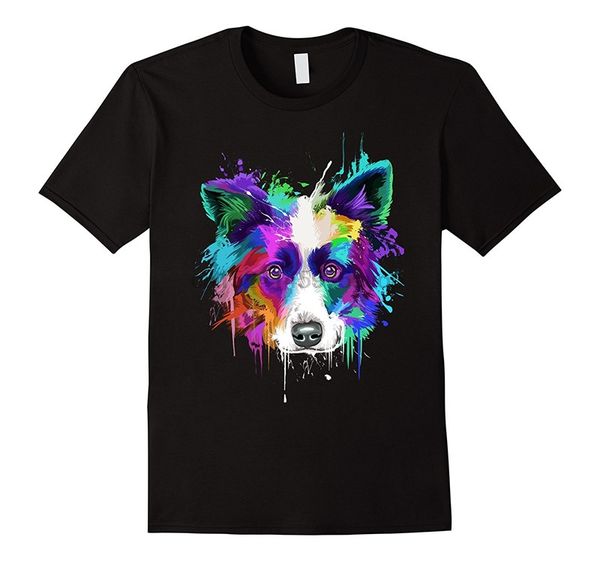 funny t shirts men& short sleeve splash art border collie short crew neck t shirts