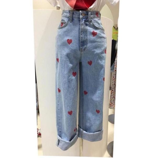 2020 korean women straight jeans fashion high waist love heart stitching fashion loose denim pants autumn truosers q441, Blue
2020 korean women straight jeans fashion high waist love heart stitching fashion loose denim pants autumn truosers q441, Blue
