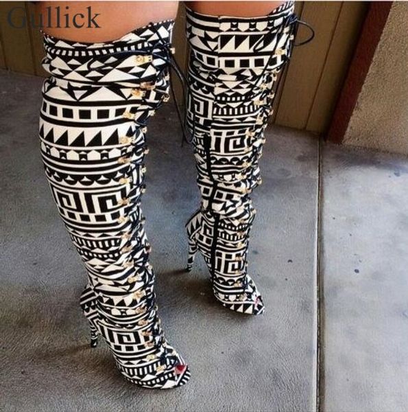 gullick geometric print leather tight high boots peep toe lace-up women over the knee boots side zipper gladiator sandal, Black
gullick geometric print leather tight high boots peep toe lace-up women over the knee boots side zipper gladiator sandal, Black