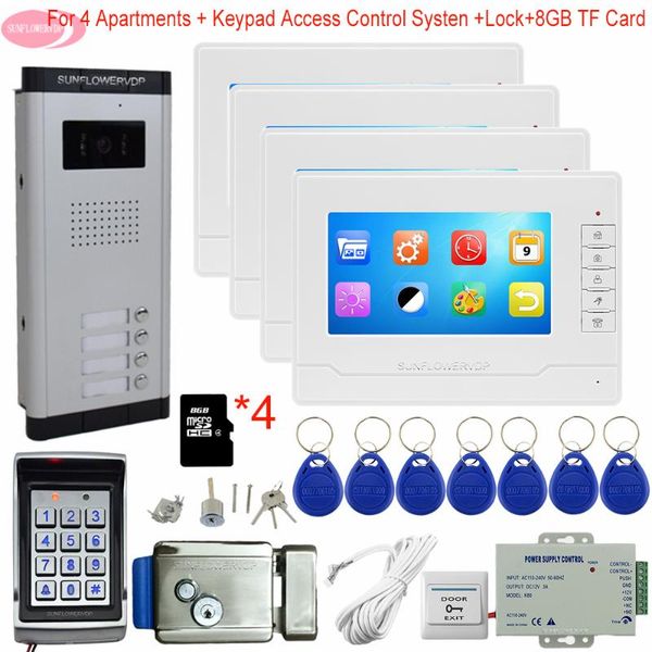 video door phones 7" intercom with recording+8gb tf card 4 apartments monitors keypad access control +electric lock
video door phones 7" intercom with recording+8gb tf card 4 apartments monitors keypad access control +electric lock