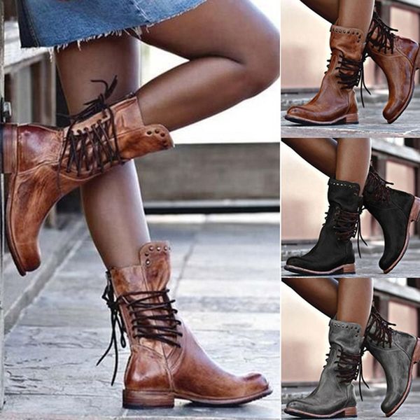 boots women leather mid calf retro punk lace-up low heels autumn winter motorcycle vintage round toe cowboy western, Black
boots women leather mid calf retro punk lace-up low heels autumn winter motorcycle vintage round toe cowboy western, Black