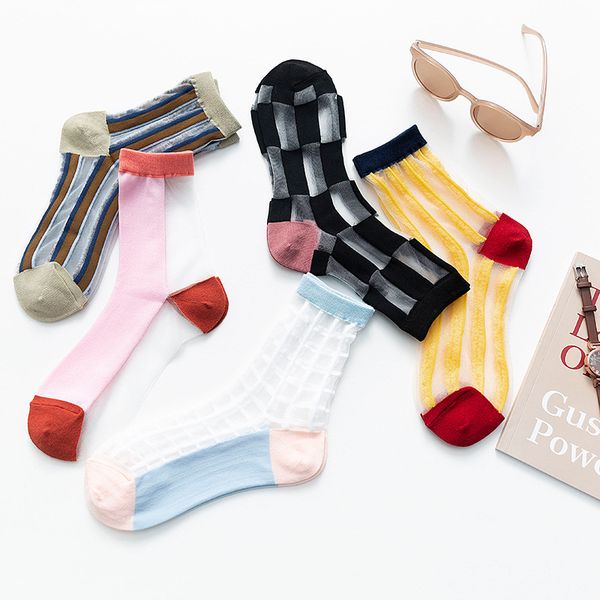 women socks patchwork plaid series sheer mesh glass silk socks ultrathin transparent crystal lace summer short, Black;white
women socks patchwork plaid series sheer mesh glass silk socks ultrathin transparent crystal lace summer short, Black;white