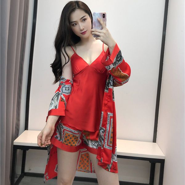autumn sleepwear satin bathrobe for woman room wear nigrhtwear ladies women's home clothes set summer silk print nightie, Black;red
autumn sleepwear satin bathrobe for woman room wear nigrhtwear ladies women's home clothes set summer silk print nightie, Black;red