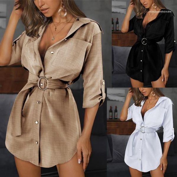 shirt dress summer woman solid color ol belt lapel neck dresses women fashion casual clothes womens slim sexy, Black;gray
shirt dress summer woman solid color ol belt lapel neck dresses women fashion casual clothes womens slim sexy, Black;gray