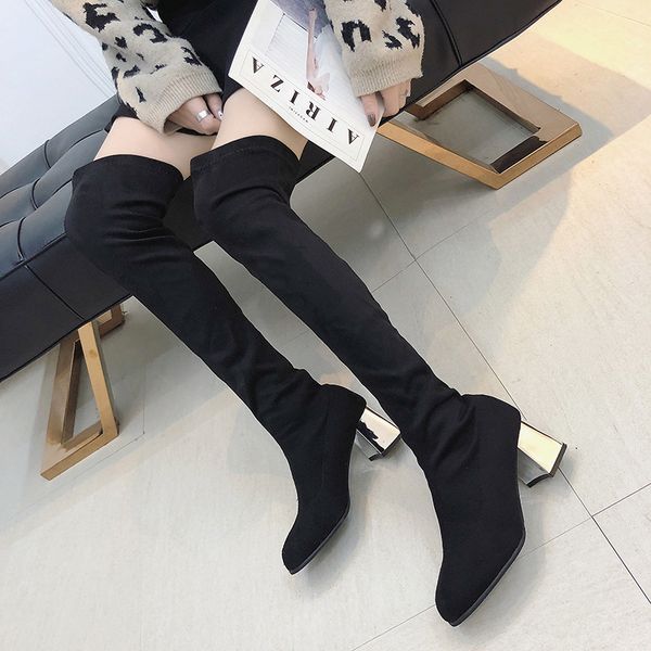 faux suede over the knee boots women thigh high boots stretch fabric square high heel woman autumn winter shoes 35-43, Black
faux suede over the knee boots women thigh high boots stretch fabric square high heel woman autumn winter shoes 35-43, Black